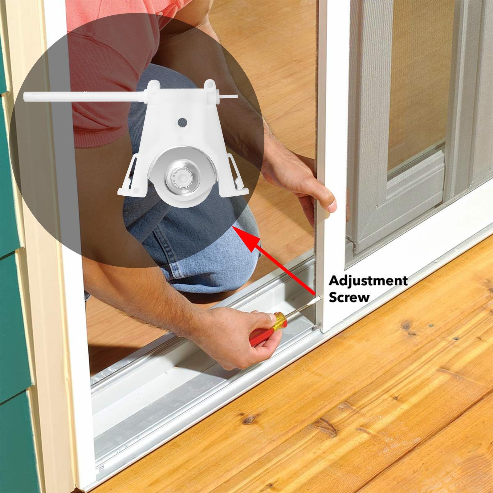 Sliding Screen Door Lower Roller Fit Part 1" Nylon Concaved Wheels, Side Adjustable, Mounting Screws Included, 2 Pack — image 2