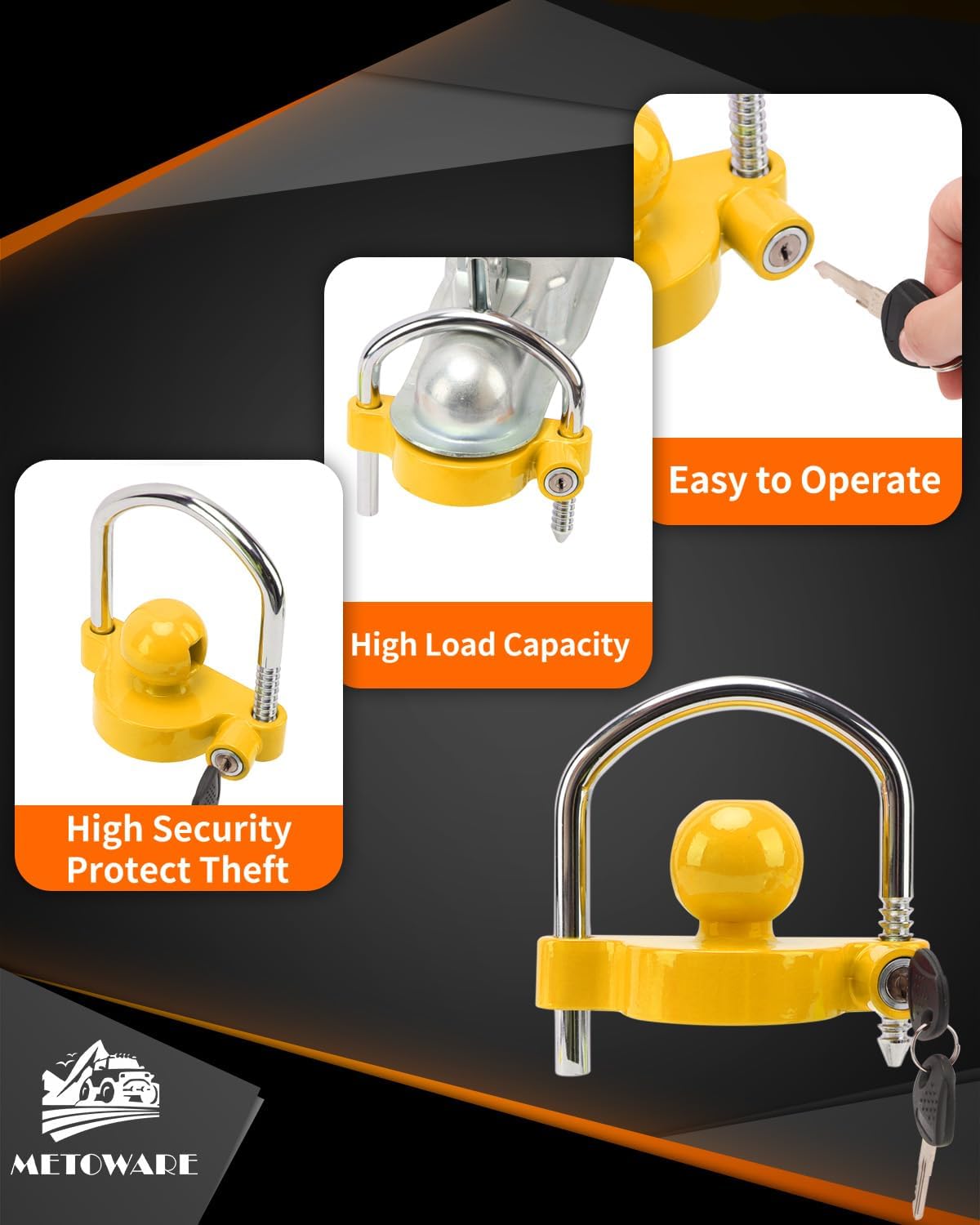 Trailer Coupler Lock Universal Adjustable Heavy-Duty Steel Trailer Hitch Lock, Anti Theft Trailer Ball Lock Towing Lock for Towing Trailer Security Fits โ image 4