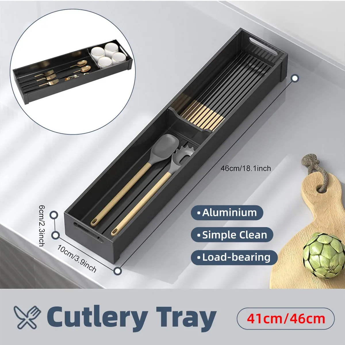 Kitchen Cabinet Drawer Cutlery Tray Utensil Organiser Insert Divider Storage - 41x10cm โ image 2