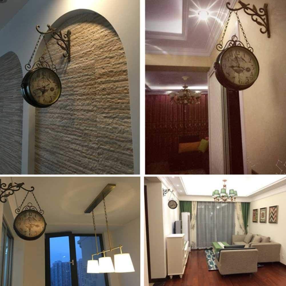 Retro Double Sided Wall Clock Wrought Iron Two Faces Antique Wall Clock Hanging Clock Non-Ticking Clock Brown 8 Inches — image 4