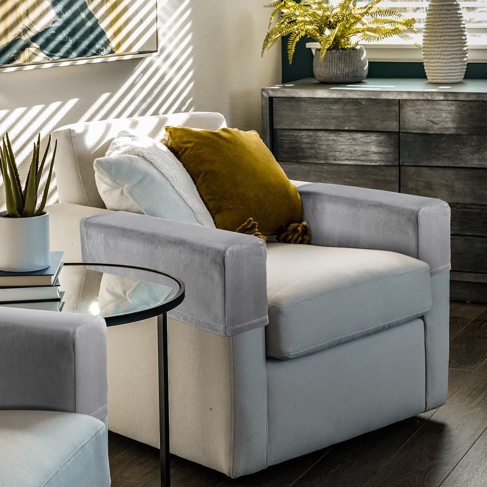 2Pcs Light Grey Armrest Covers, Washable Stretch Couch Arm Covers Couch Sofa Armchair Slipcovers for Chairs Sofa Furniture Protector Recliner Sofa — image 3