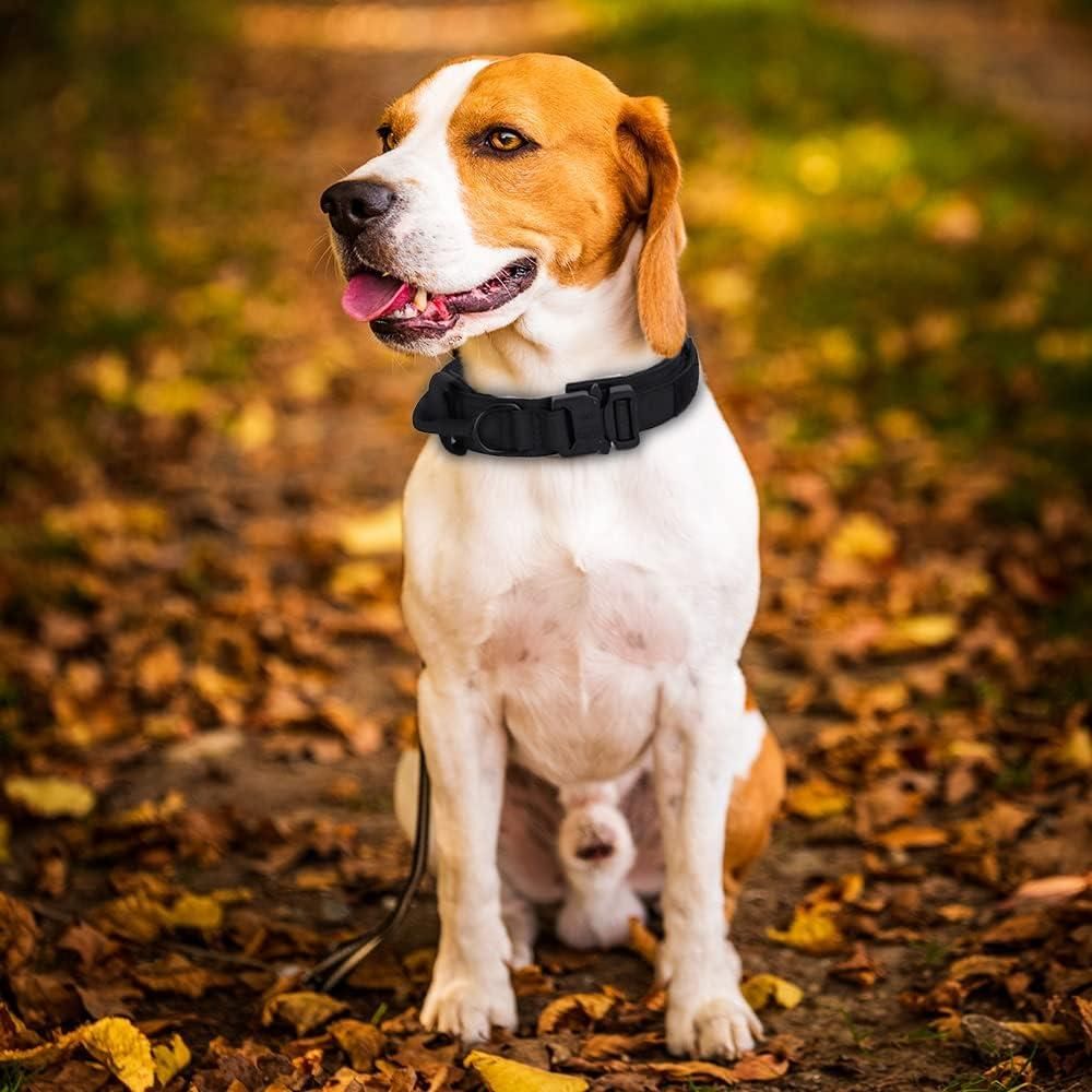 Tactical Dog Collar Adjustable Nylon Training Collar with Control Handle Khaki - M โ image 3
