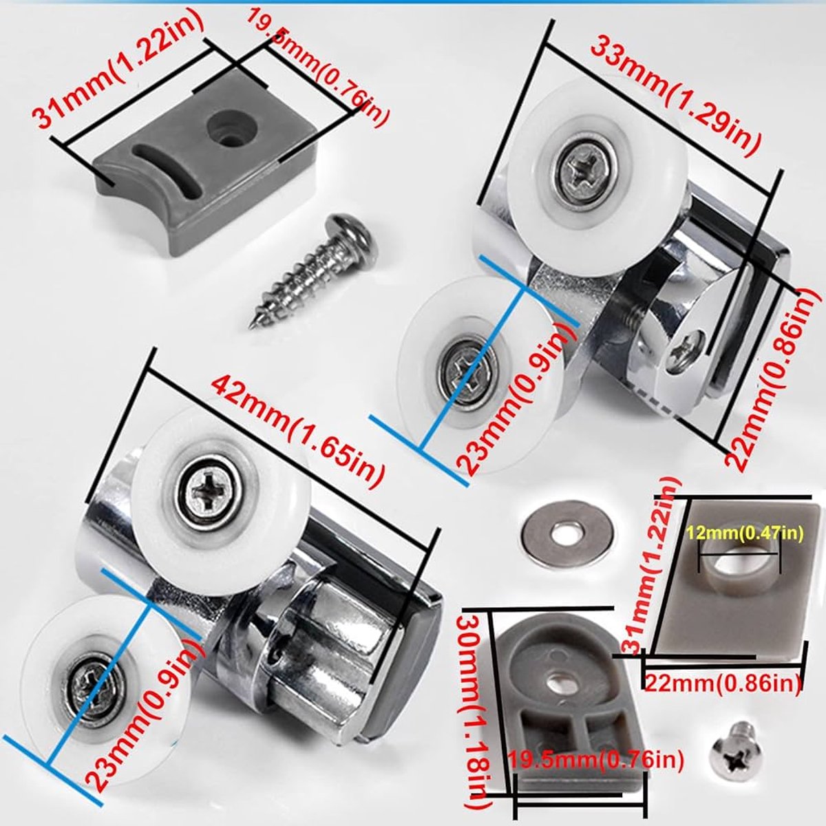 Double zinc alloy shower door roller - set of 4 - suitable for glass — image 3