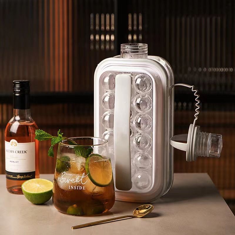 Ice Trays 2 in 1 Portable Ice Ball Maker Kettle With Molds For Hockey,Cocktail,Coffee,Whiskey,Champagne,Beer,Juice,(White) โ image 3