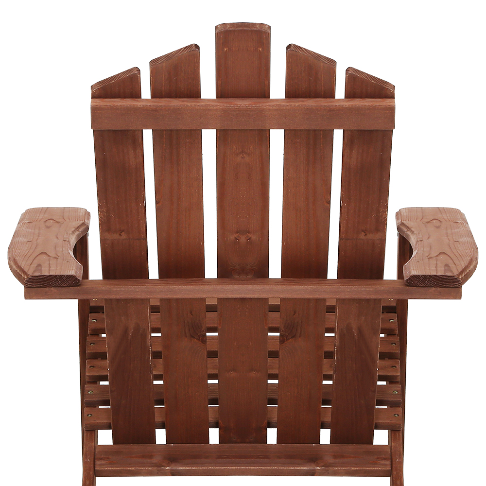 Gardeon 3PC Adirondack Outdoor Table and Chairs Wooden Beach Chair Brown โ image 5