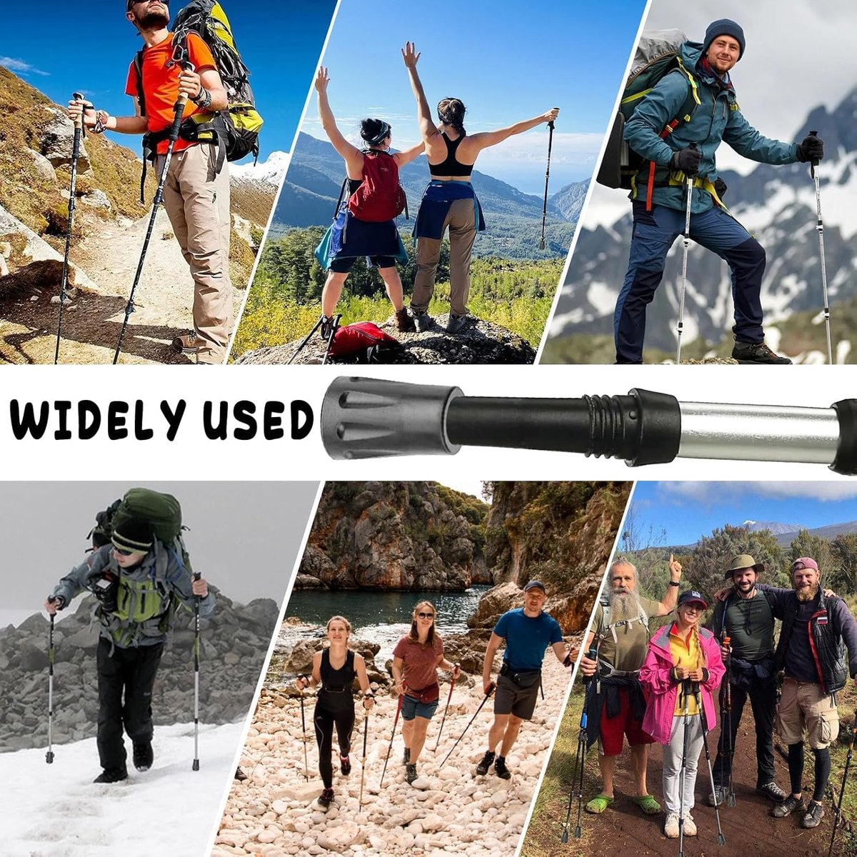 6-pack reinforced trekking pole tips - reinforced rubber tips for trekking poles, walking sticks, and hand trekking poles - universal non-slip replacement tips — image 3