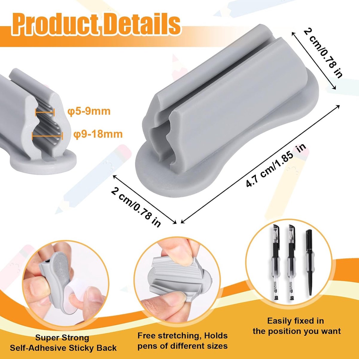 12 pieces - pen holder for desk - self-adhesive silicone pen holder - for clipboard mounting in classroom - highlighter holder - pencil holder - for desk — image 5