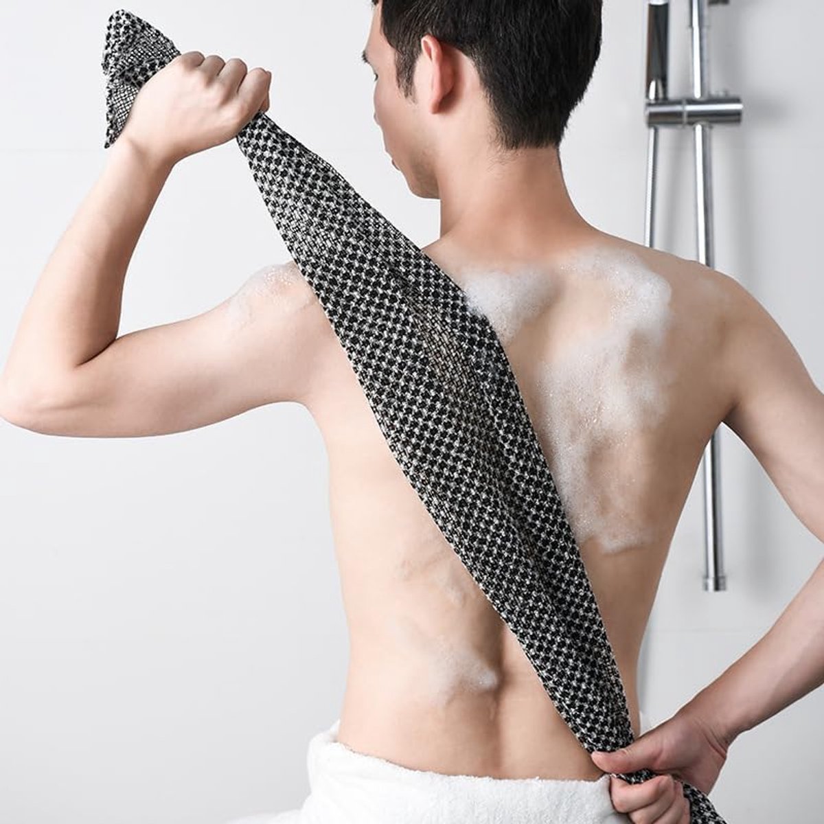 Back Scrubber Set | 2-Piece Exfoliating Shower Towel | Extra Long Exfoliating Washcloth for Men and Women - Scrub Cloth for Body Cleansing and Massage — image 4