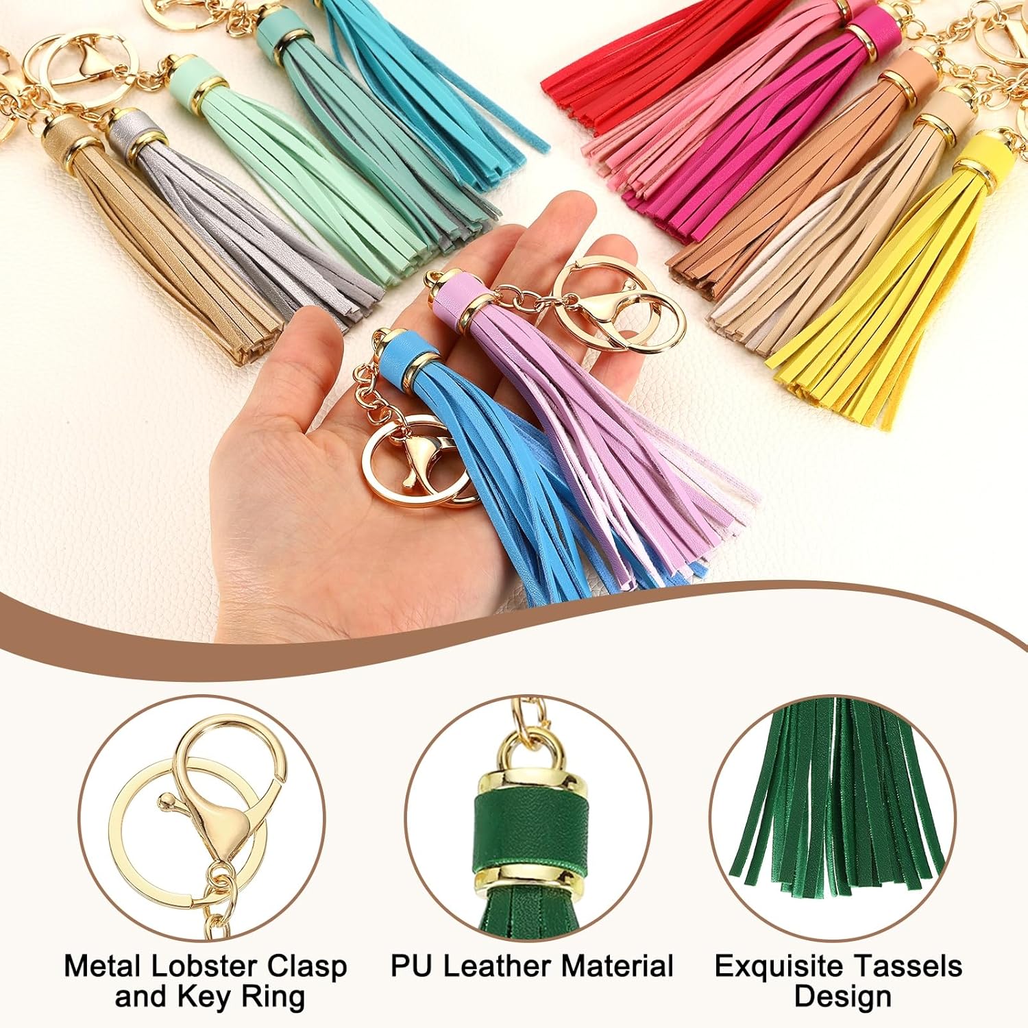 Leather Keychain Tassels, Women Tassel Bag Charm with Lobster Clasp Key Ring for Handbag Purse โ image 3