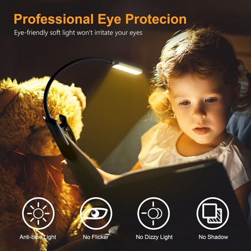 Rechargeable Reading Light, 9 LED Clip-on Reading Lamp, Stepless Dimming and 3 Eye Protection Modes, Cold and Warm White, 360 Degree Flexible Neck — image 4