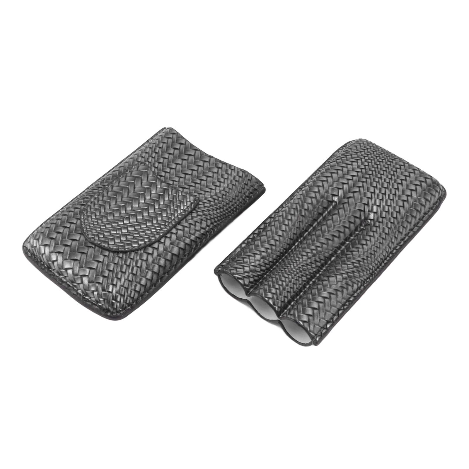 3 Finger Cigar Case Woven Pattern Portable Travel Leather Cigar Humidor Case Smoking Accessories Silver โ image 6