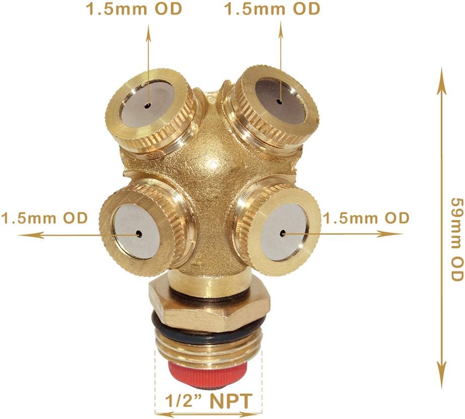 Sprinkler Mister Head 1/2" NPT Brass 4 Holes Garden Hose Sprinkles Irrigation Connect Fitting with Adapter and Filter Mesh — image 2
