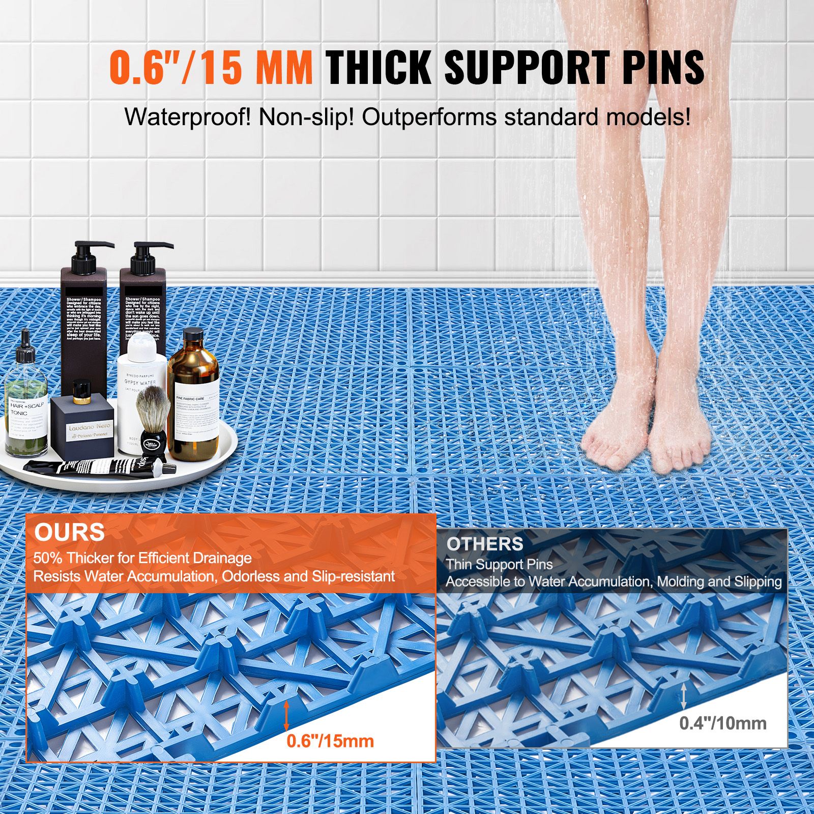 Modular Interlocking Cushion, 55 Pack 30 x 30 cm Splicing Drainage Mats, Soft PVC Interlocking Drainage Floor Tiles, Non-Slip Drainage Holes for Restroom โ image 2