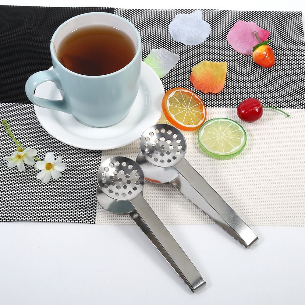 2pcs Kitchen Craft Tool Stainless Steel Round Tea Bag Tongs Squeezer Holder Grip โ image 6