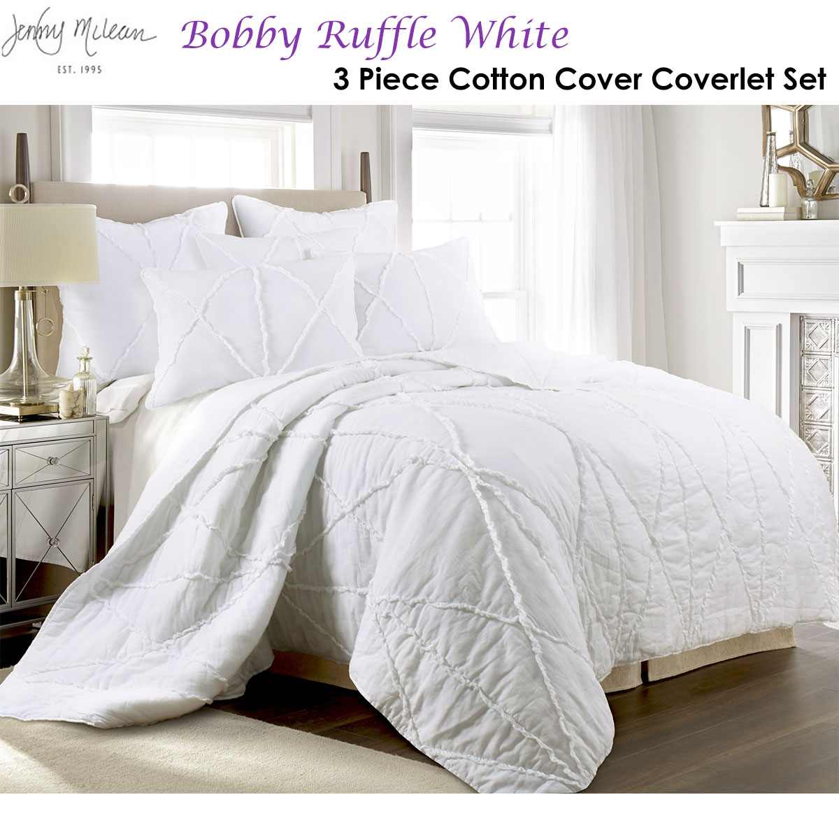 Jenny Mclean Bobby Ruffle White 3 Piece Coverlet Set Super King โ image 2