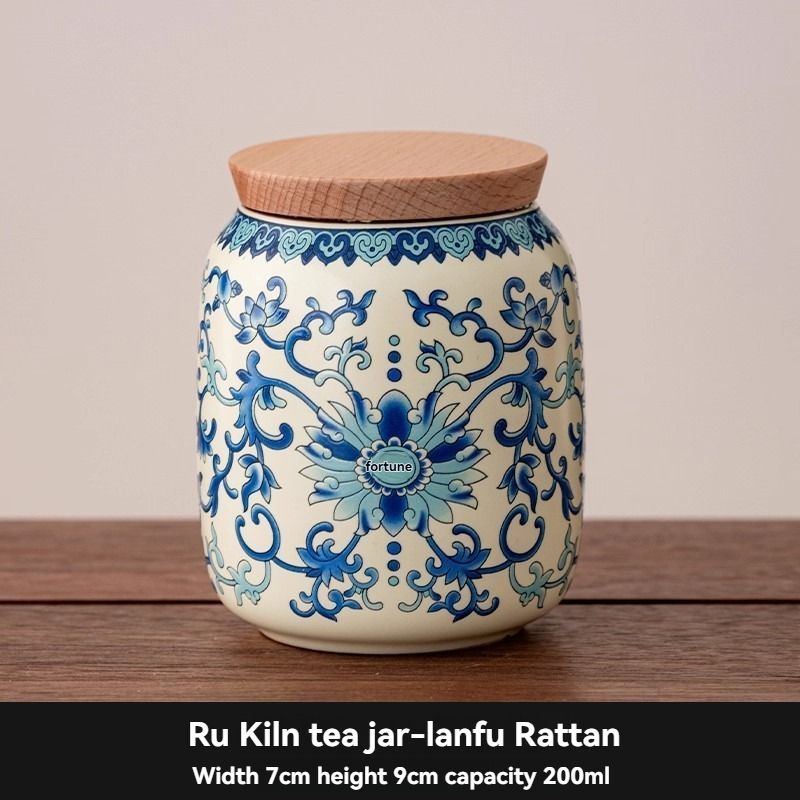 Ru Kiln tea jar, blue-and-white ceramic canister, airtight tea storage, floral tea container, Australian tea accessory - Cyan - Size 7 โ image 3