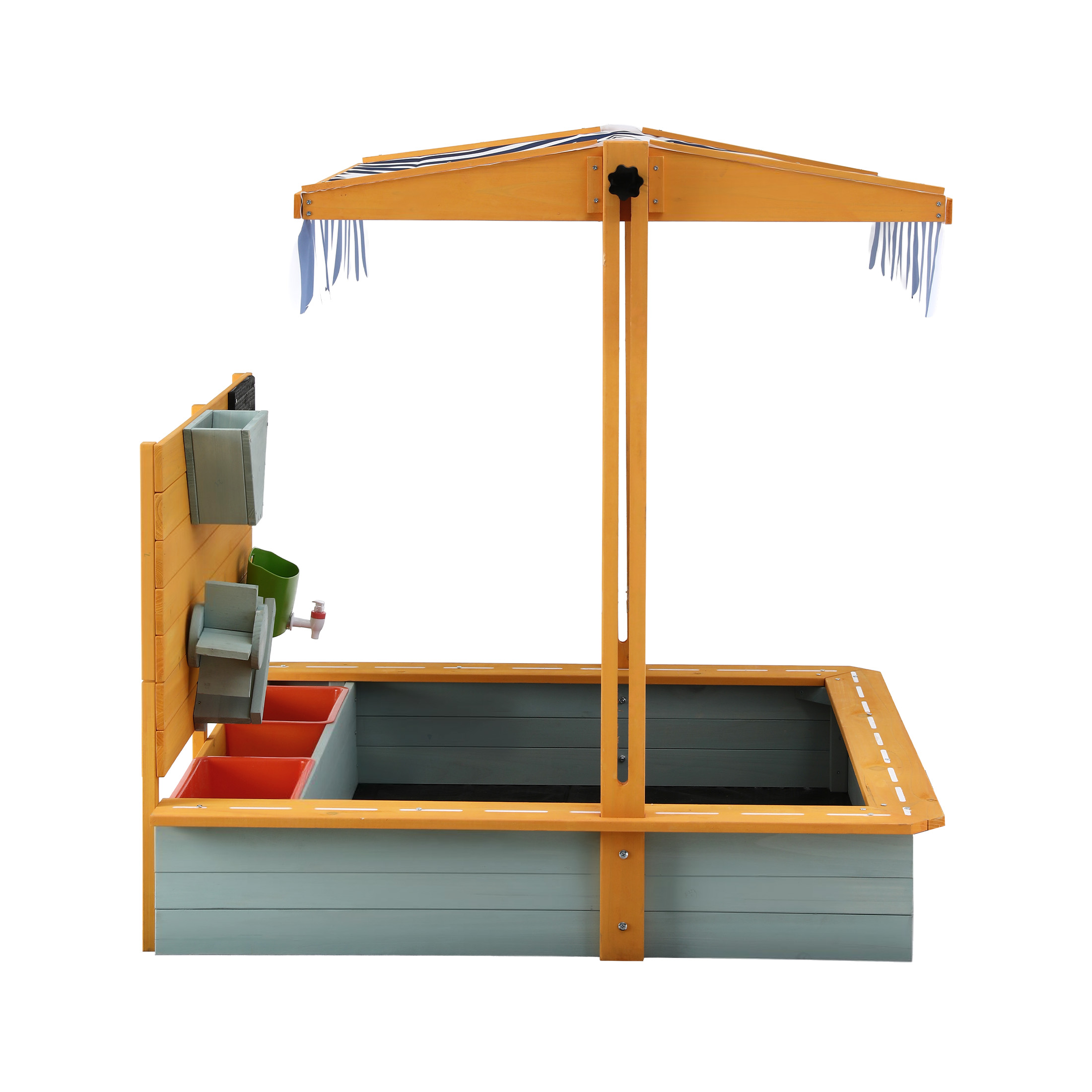 Keezi Kids Sandpit Wooden Canopy Sandbox With Cover Funnel Outdoor Toys 110cm Green — image 4