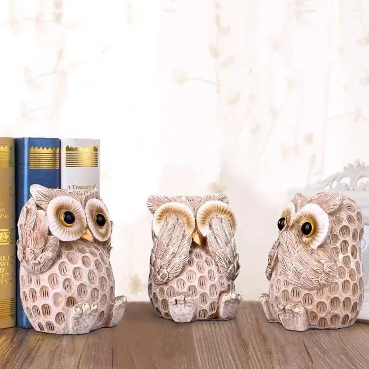 3pcs Resin Owl Ornaments Home Decor Figurines for Living Room Desktop Display — image 4