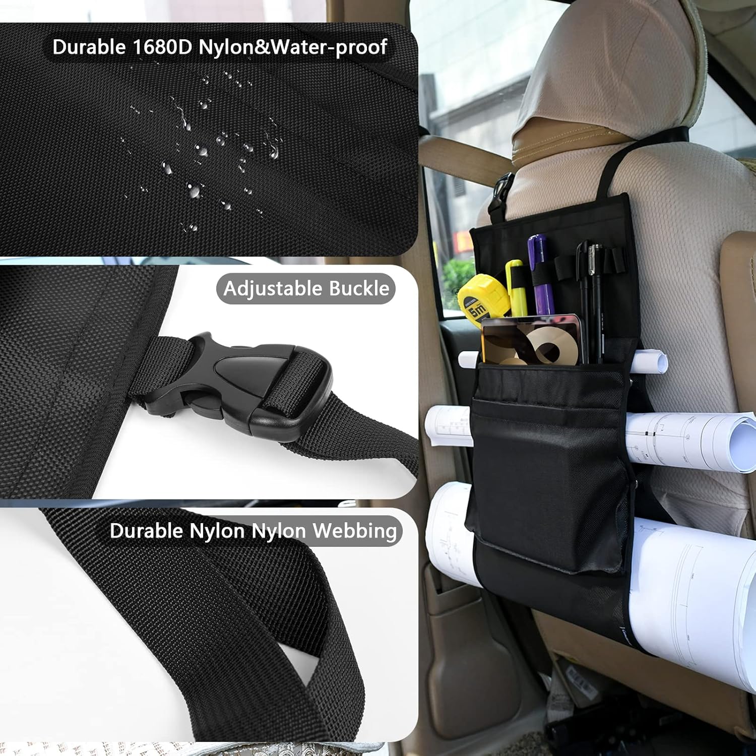 Homakover Car Seat Organizer, Blueprints Car Organizer, Maps Holder, Drawings Car Pockets, Artwork Car Pocket, Posters Holder with Shoulder Strap/Pockets and — image 2