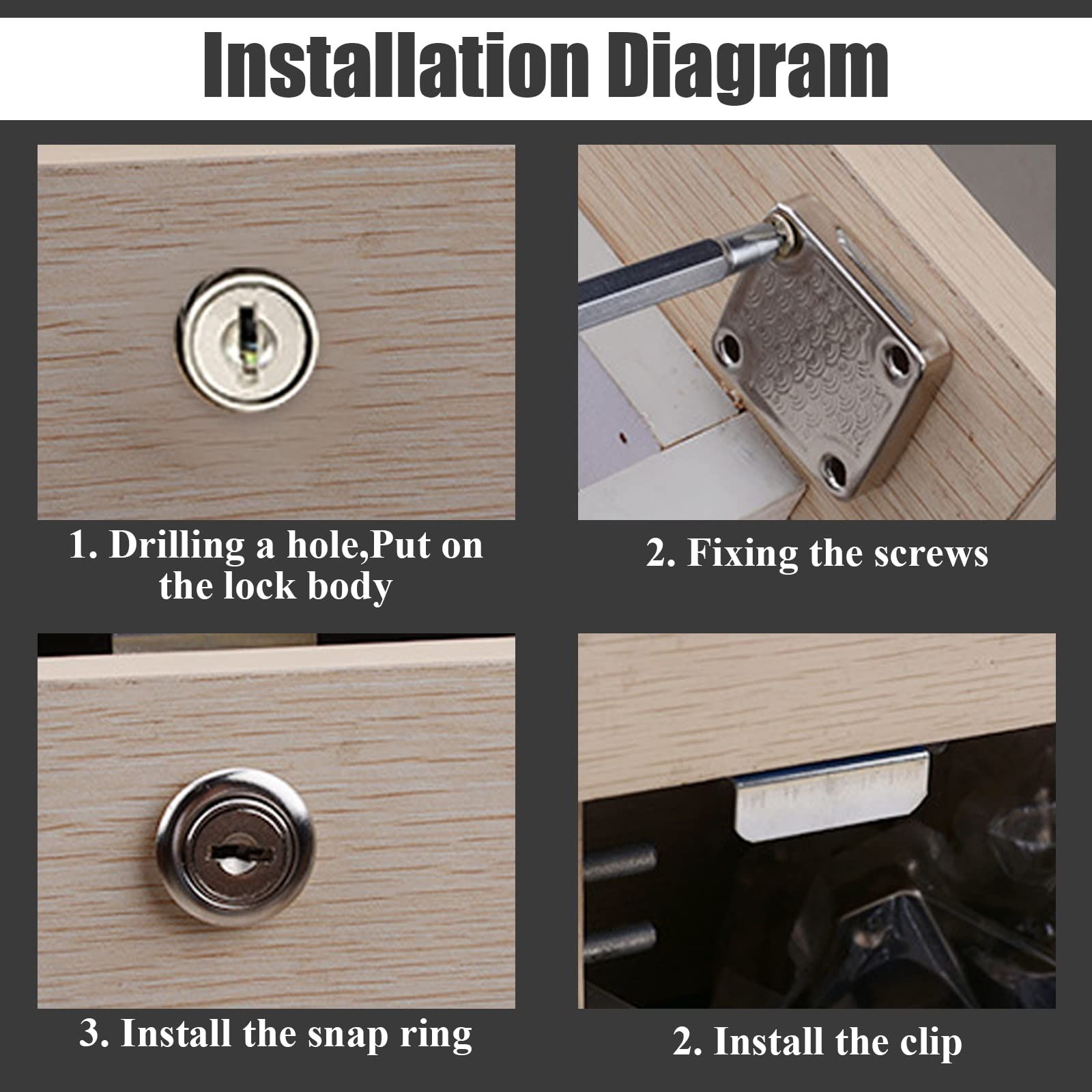 2 PCS Cylinder Cupboard Drawer Lock, Drawer Lock with Keys (Opening Diameter 0.75inch/19MM), Furniture Hardware Lock for Drawer — image 4