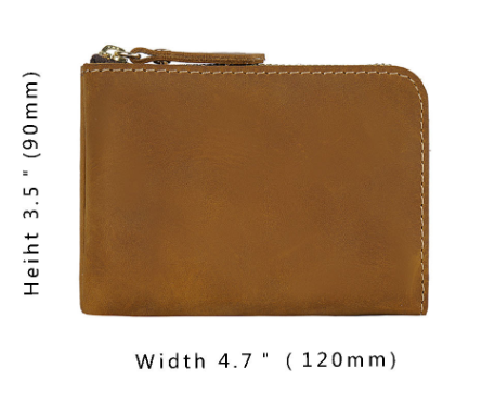 Yellow-brown Handmade Crazy Horse Leather Wallet Minimalist L-Zip Card Holder Top Layer Cowhide Short Purse with Coin Pocket 12cm Vintage Style — image 3