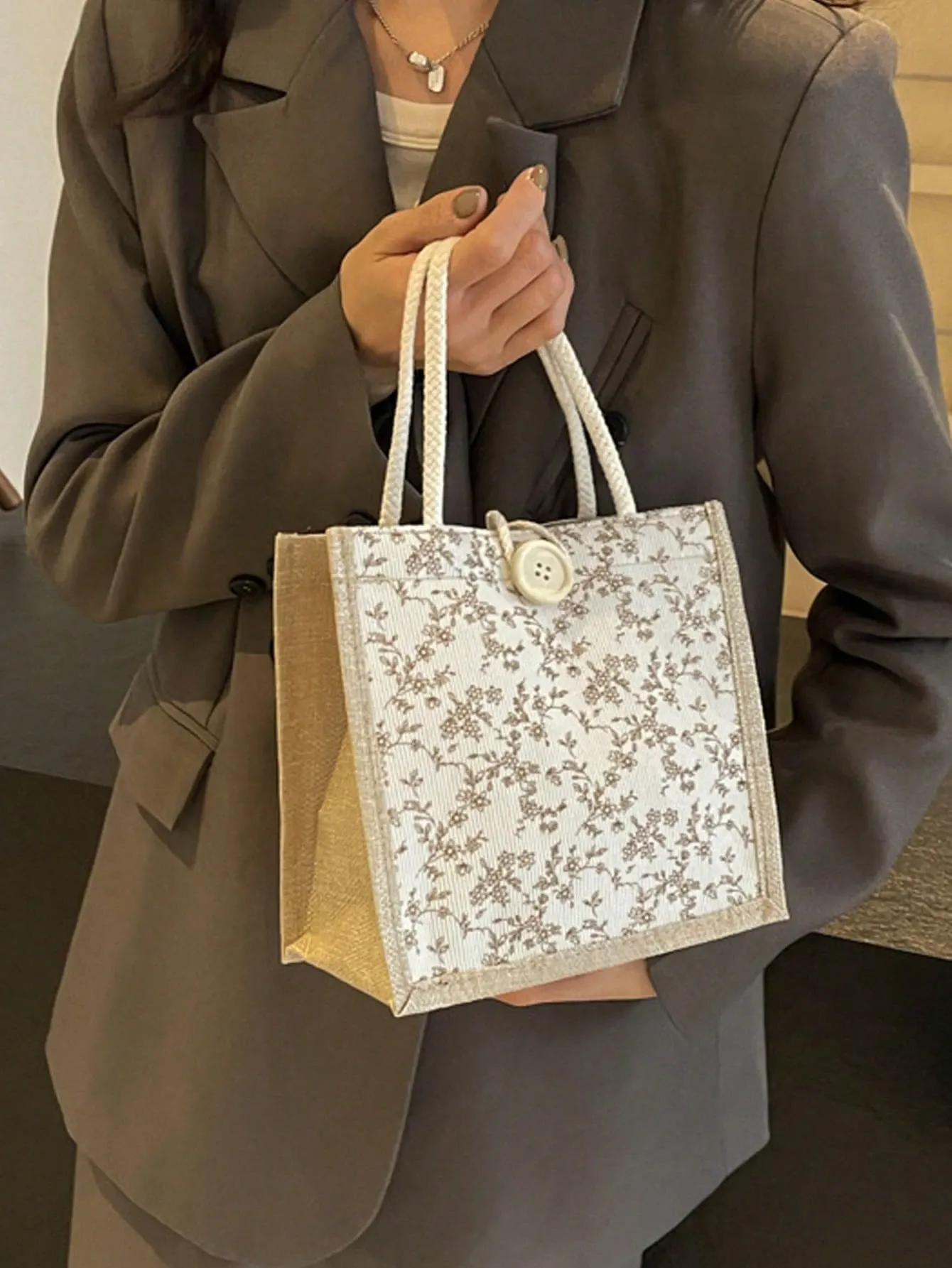 1PC Printed Linen Tote Bag – Bridesmaid Handbag, Large Capacity Cosmetic Bag, Travel Makeup Bag, Gifts, Portable Casual Storage — image 4