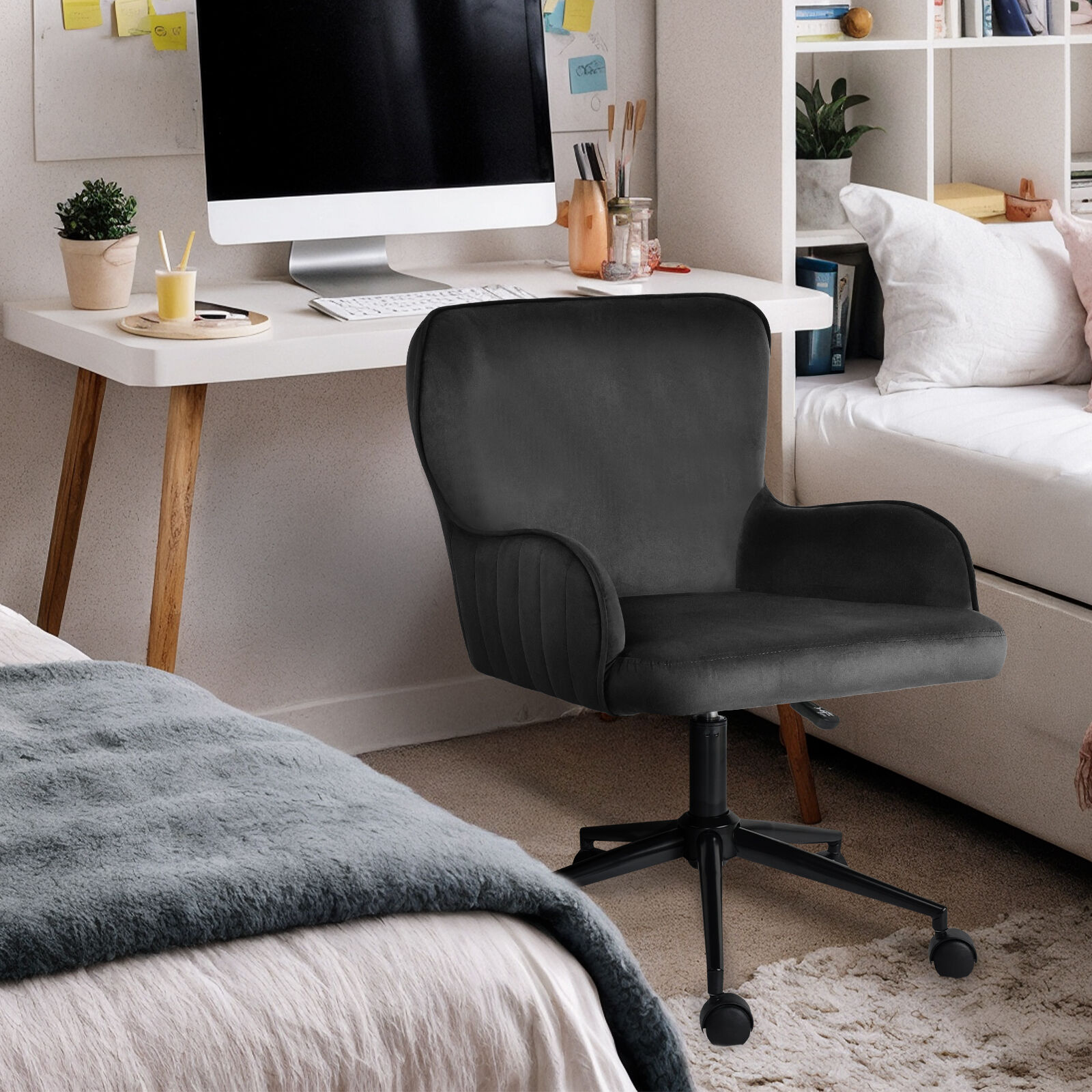 Desk Armchair - Home Office Swivel Chair Adjustable Height Seat PLUME BLACK โ image 5