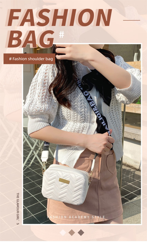 Women's White Quilted Crossbody Bag Small PU Leather Shoulder Purse with Wide Patterned Strap Ideal for Travel and Daily Use โ image 5