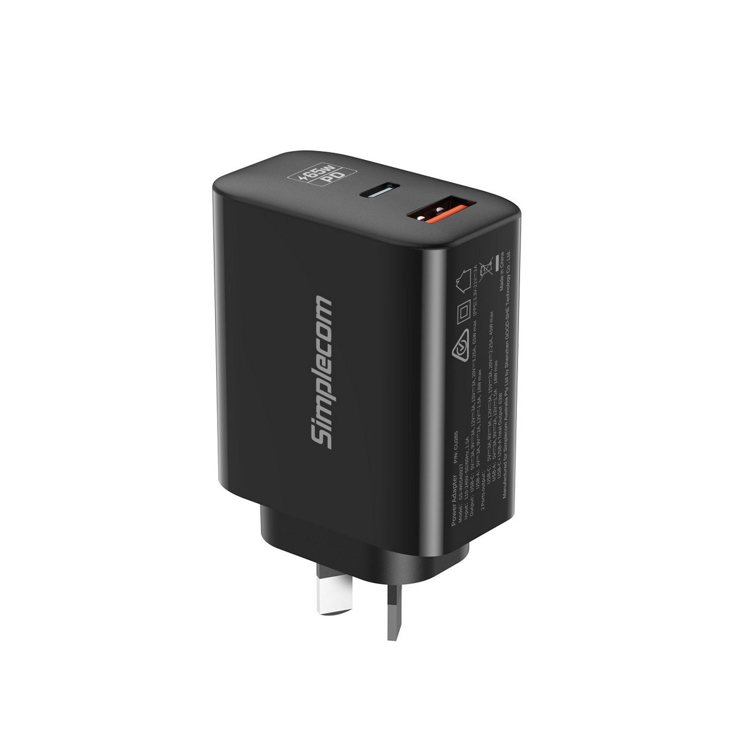 Simplecom CU265 Dual Port PD 65W GaN Fast Wall Charger USB-C + USB-A for Phone Laptop โ image 2