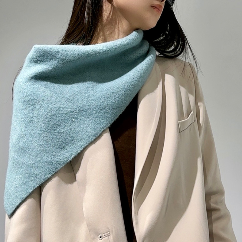 2-Piece Blue Elegant Wool Blend Triangle Scarf - Luxurious Knit Shawl for Women (39 × 110cm)