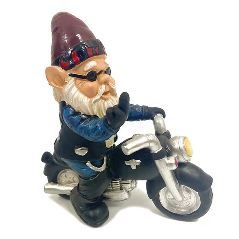 Garden Gnome Statue Decorative Figurines, Funny Gnome Riding Motorcycle Sculpture for Patio Lawn Yard, Elf Outdoor/Indoor Decor