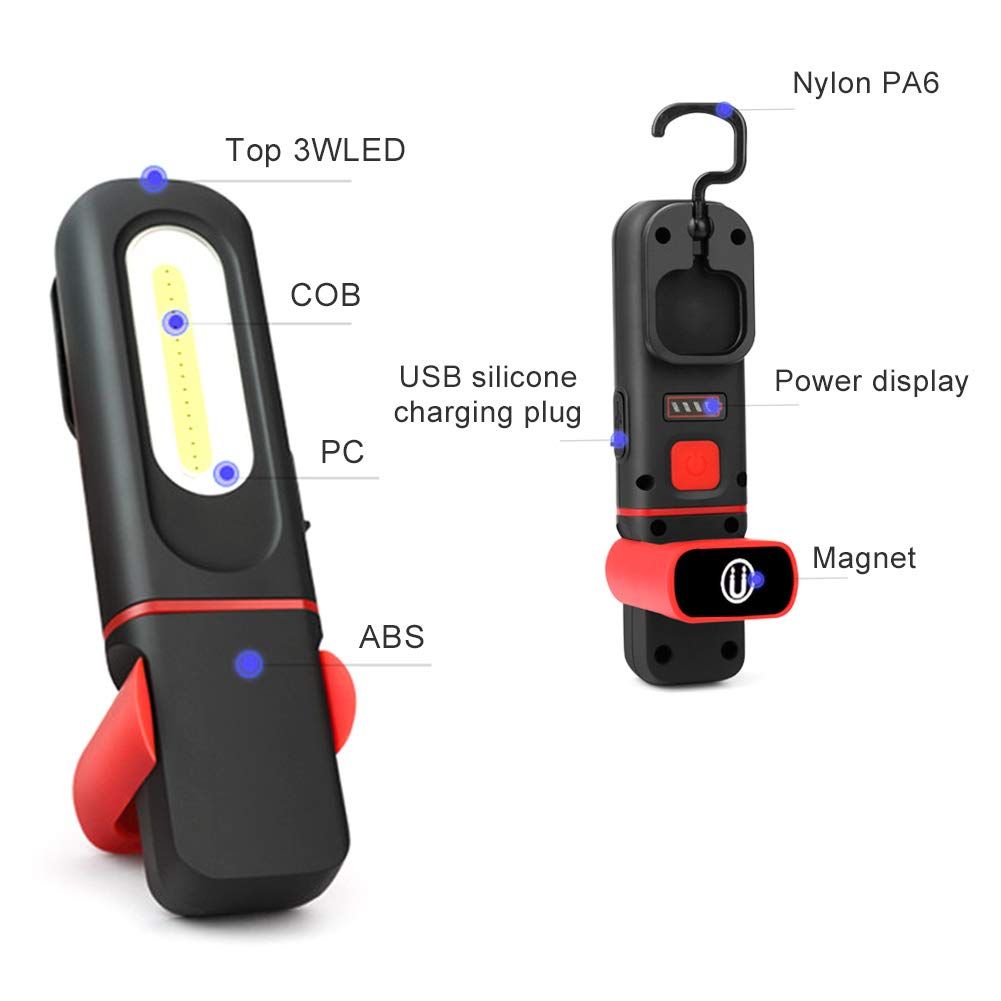 Portable LED Work Light,Magnetic Work Light, 5W Portable USB Rechargeable COB Work Light Adjustable Multifunction Magnetic — image 4