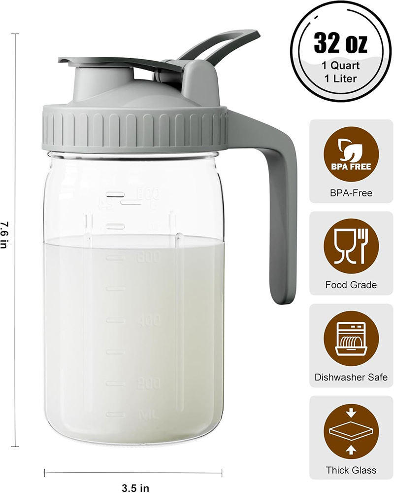 Orange Glass Mason Jar Pitcher 32oz with Flip Lid Pour Spout Milk Jug Leak-Proof Airtight Seal Wide Mouth Beverage Container Cold Brew Coffee Iced Tea Juice โ image 4
