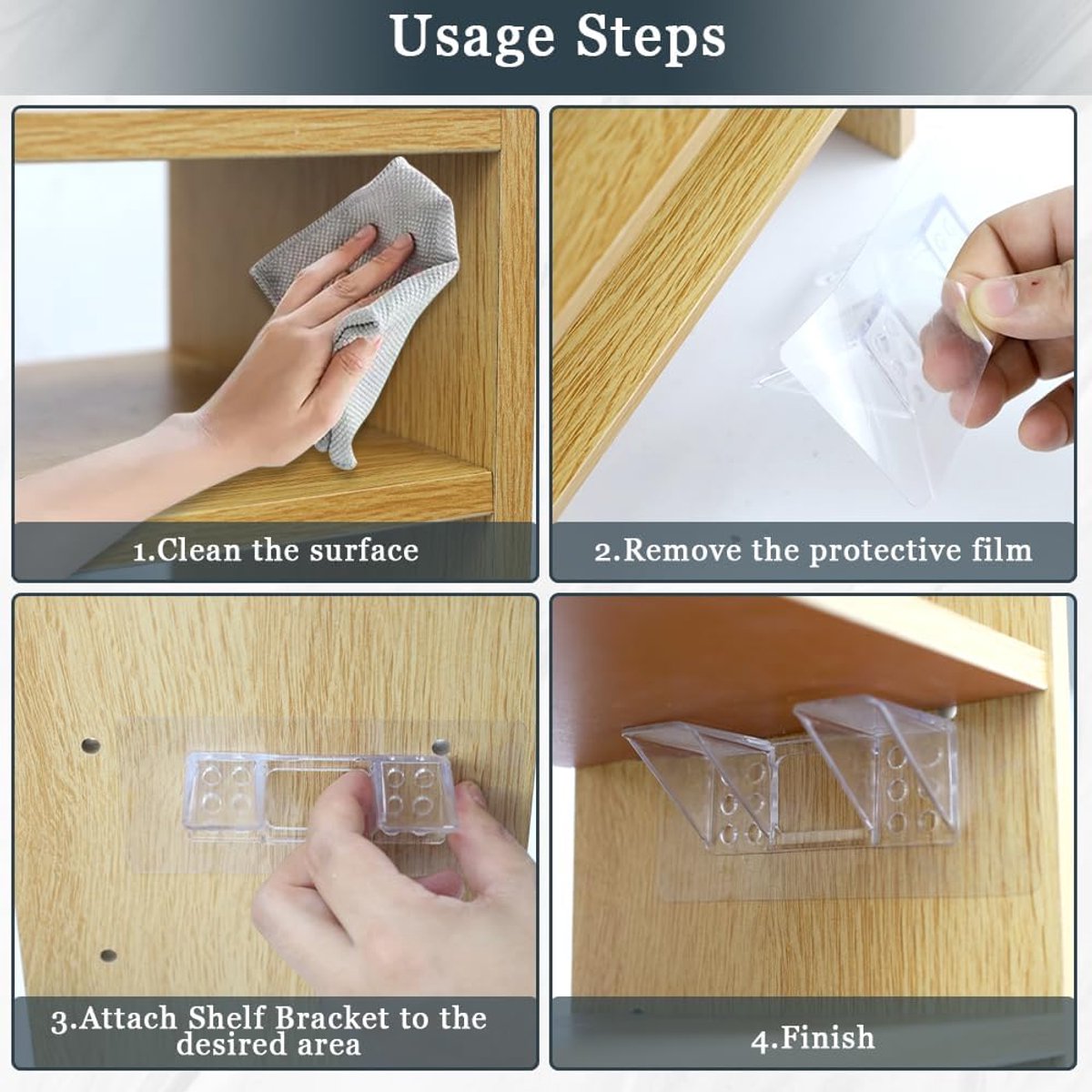 12 pieces Shelf brackets - Wall mounting brackets - punch-free shelf brackets - Transparent shelf brackets - Wall shelf bottom brackets - self-adhesive support — image 3