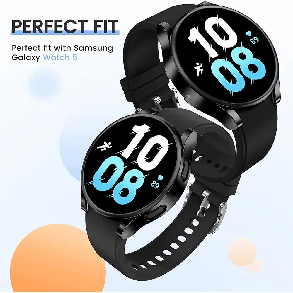 Compatible with Samsung Galaxy Watch 4 5 6 Screen Protector Case 40mm 44mm with Silicone TPU Bumper Black Galaxy Watch6 44mm โ image 5