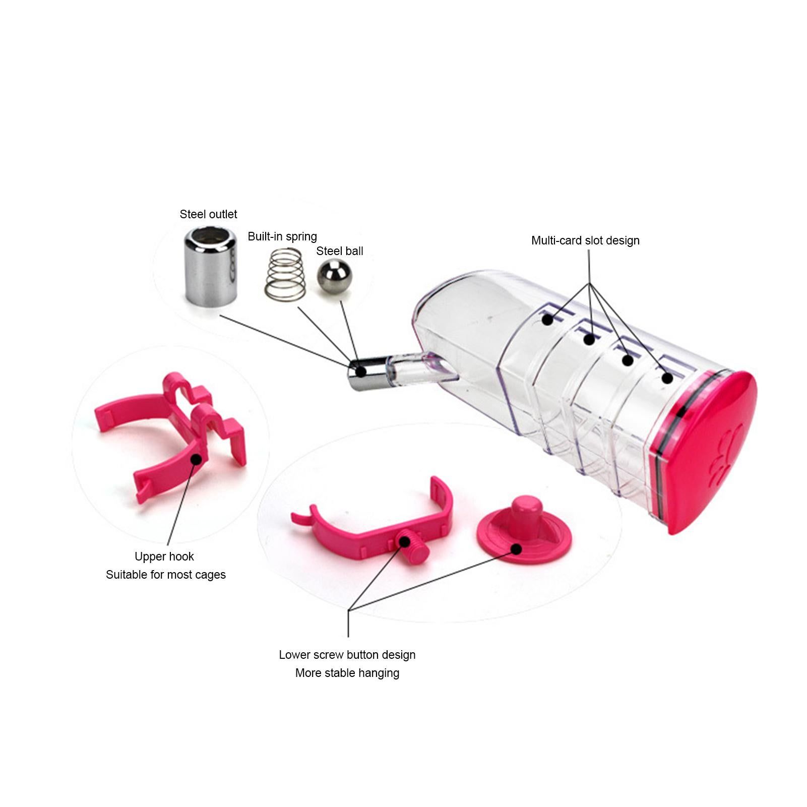 Hanging Pet Water Bottle 350ML Cage Mounted Feeder with Steel Ball Nozzle - Pink โ image 2