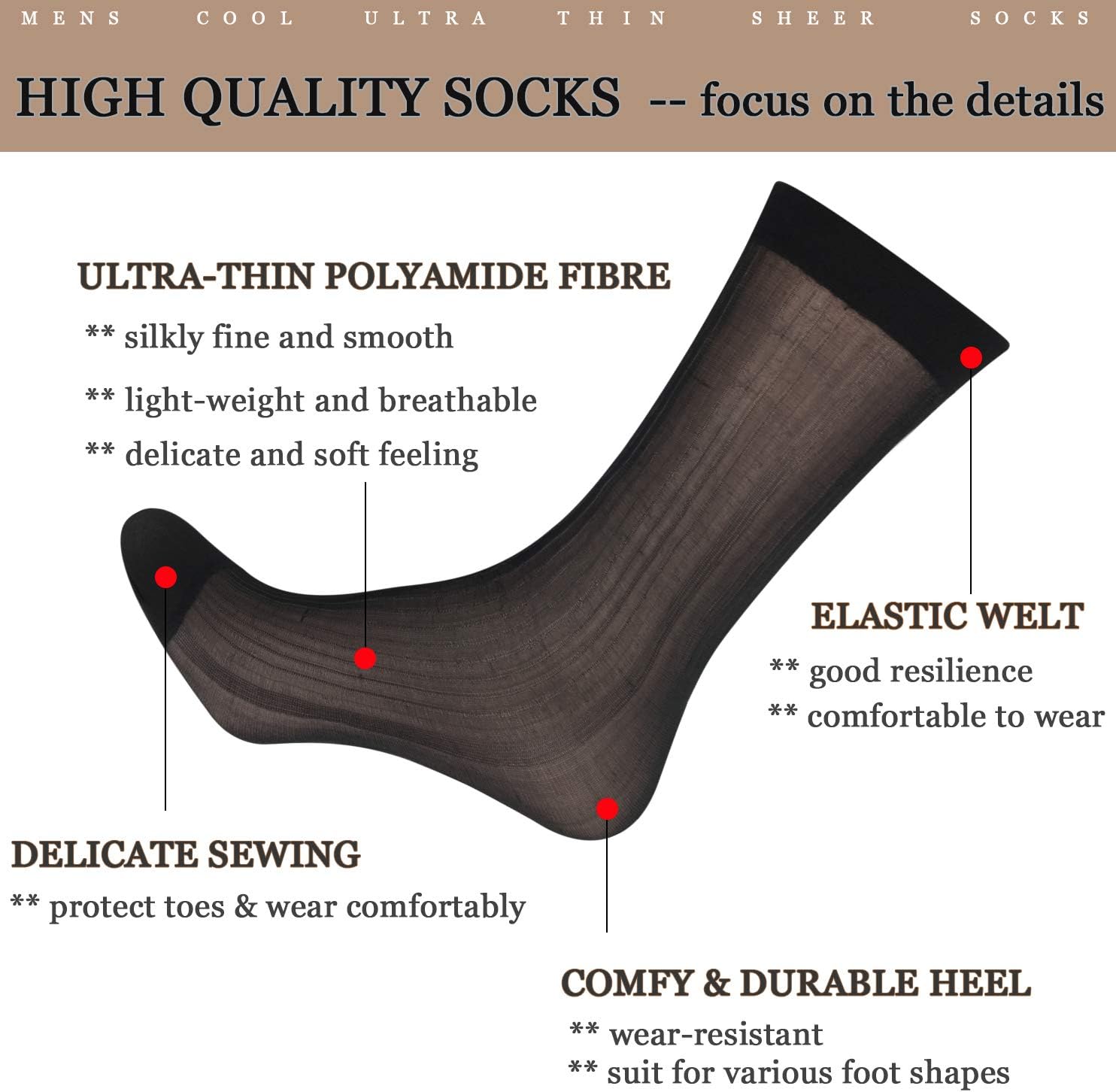 10 Pairs Mens Summer Ultra Thin Socks Silk Sheer Sox Breathable Business Dress Sock Large Size — image 2