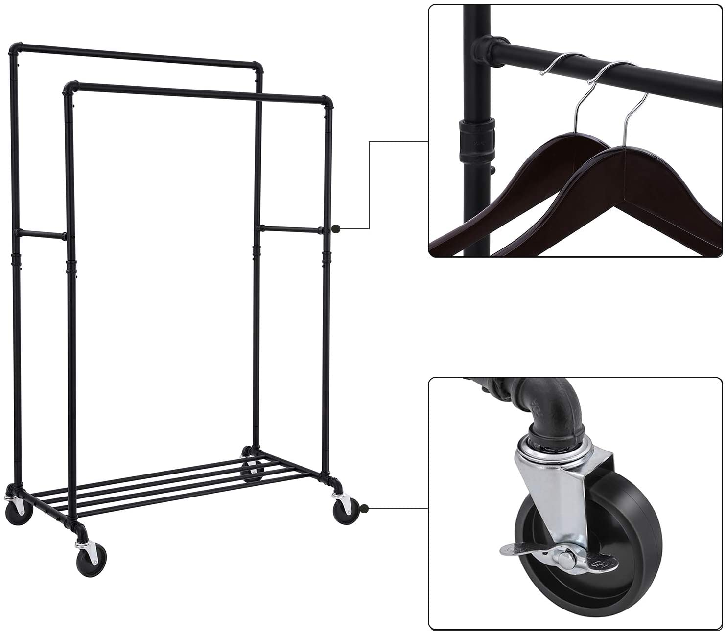 Industrial Pipe Clothes Rack Wheels, 110Kg load — image 5