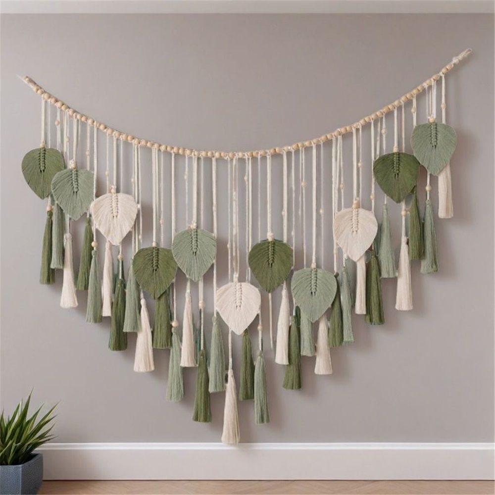 Wall Hanging Large Leaves Tapestry Wall Hanging Decoration Boho Handmade Woven Leaf Feather Wall Art Decor for Nursery Bedroom Living Room Office Christmas — image 3