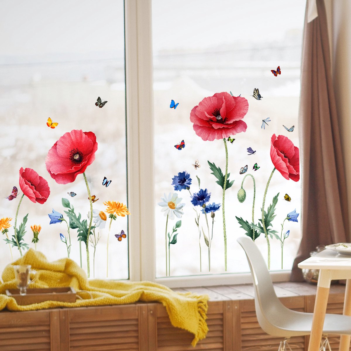 Static window sticker - Wall decoration - 30*54cm - flower plant - PVC - colorful