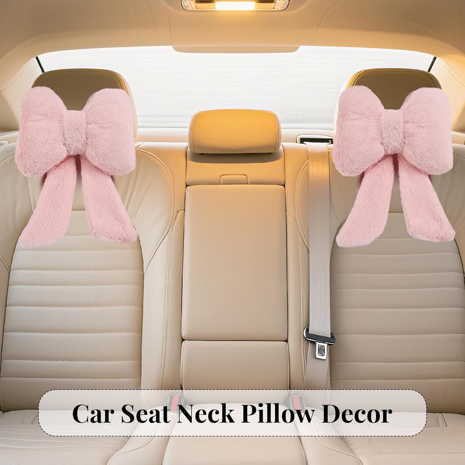 2 Pack Bow Car Headrest Pillows Plush Neck Pillows for Travel Driving Office Chair Head Support Cushions, Also Cute Car Decor Accessories for Women (Pink) — image 4