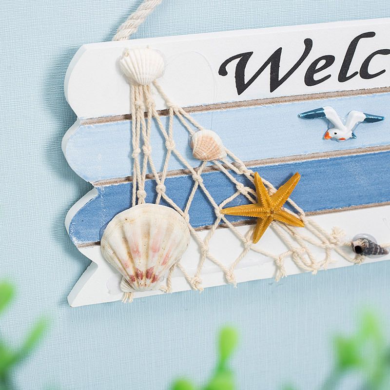 Wooden Welcome Sign Hanging Wall Welcome Sign Board for Beach Boat Ocean Seaside Theme Plaque Ornaments Home Door โ image 2