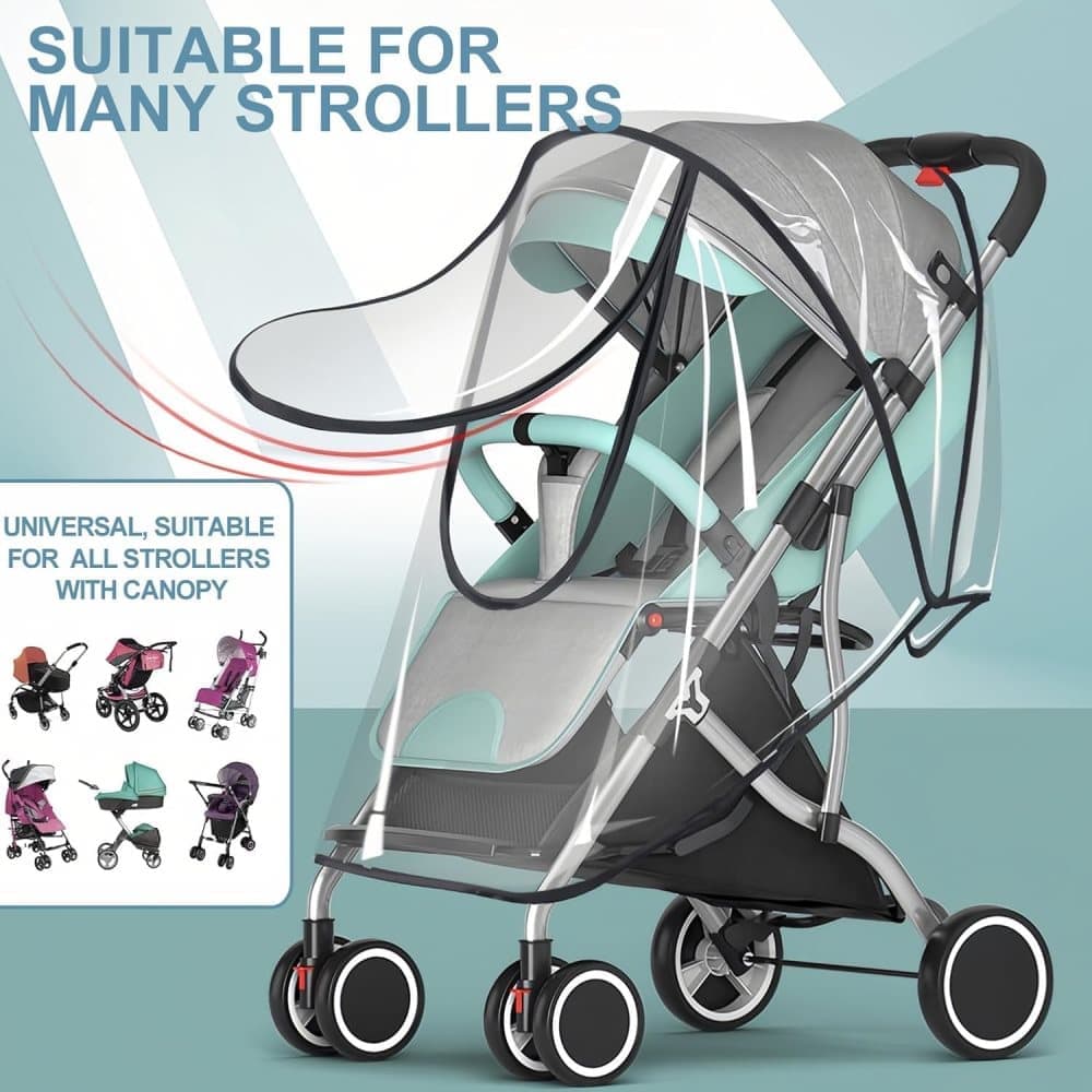 Universal Rain Cover Stroller Transparent EVA with Zipper and Window, Wind and Waterproof Protection — image 6