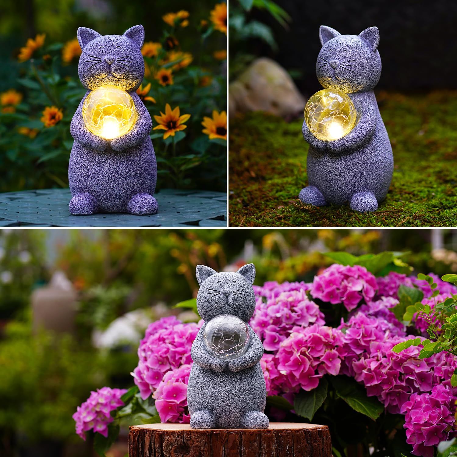 Solar Cat Statue Garden Decor - Cat Lover Gifts, with Gazing Solar LED Lights Ball Cat Decoration for Garden Yard Patio Lawn — image 4