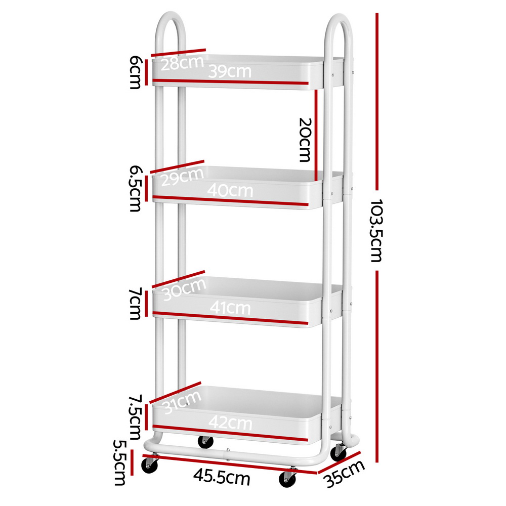 Artiss Storage Trolley Kitchen Cart 4 Tiers White — image 2