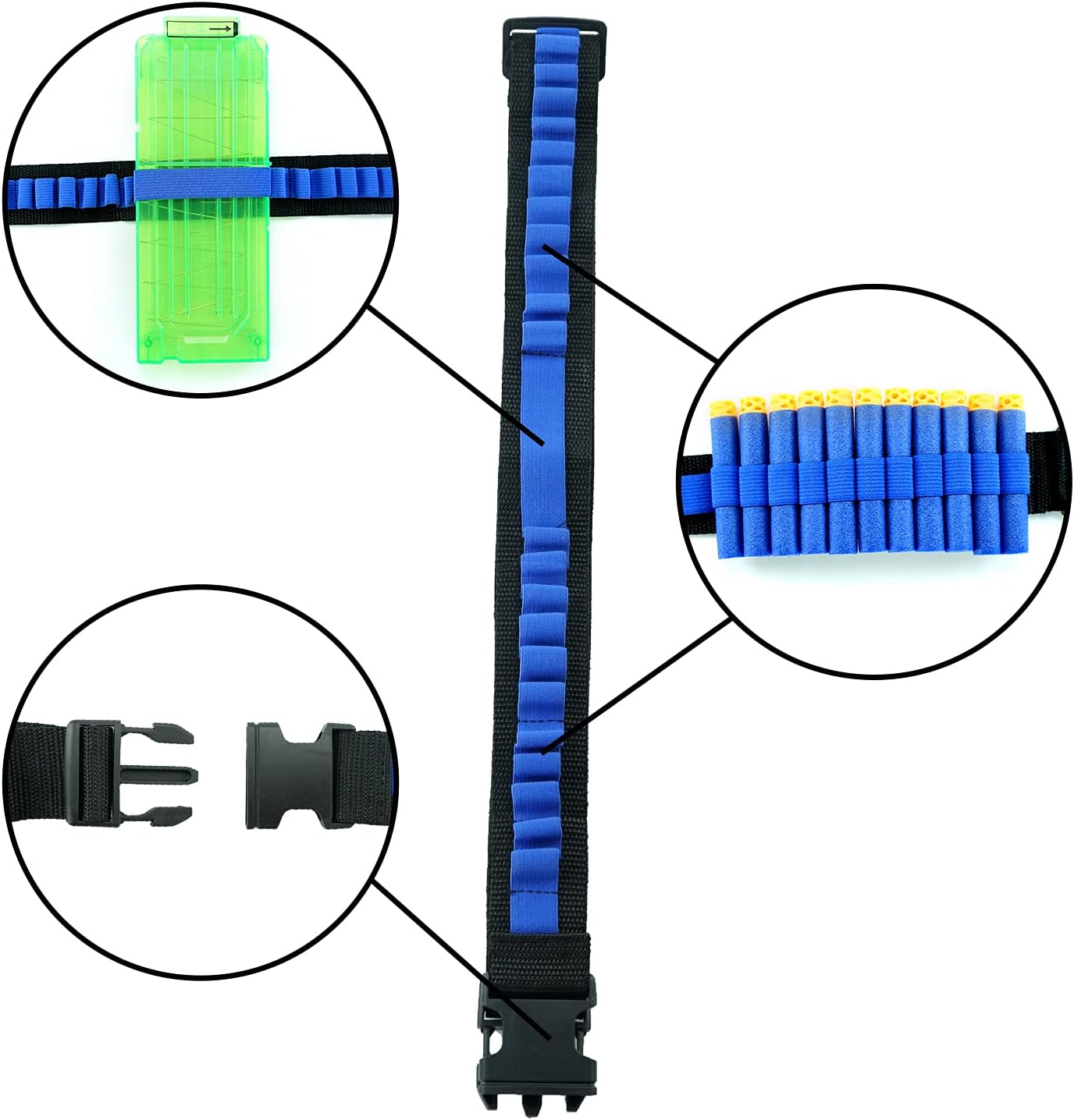 Bandolier Toy Gun Soft Bullets Shoulder Strap Adjustable Clip Darts Ammo Storage Belt Compatible for Nerf Blasters Black Blue — image 3