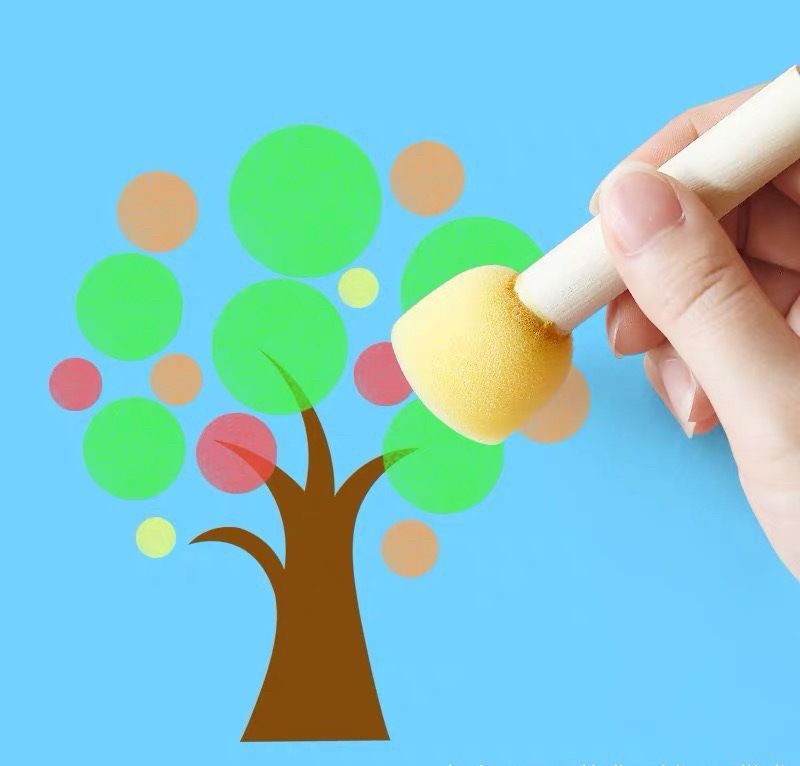 5Pcs Round Stencil Sponge Wooden Handle Foam Sponge Paint Brush Furniture Art Crafts Painting Tool Supplies — image 3