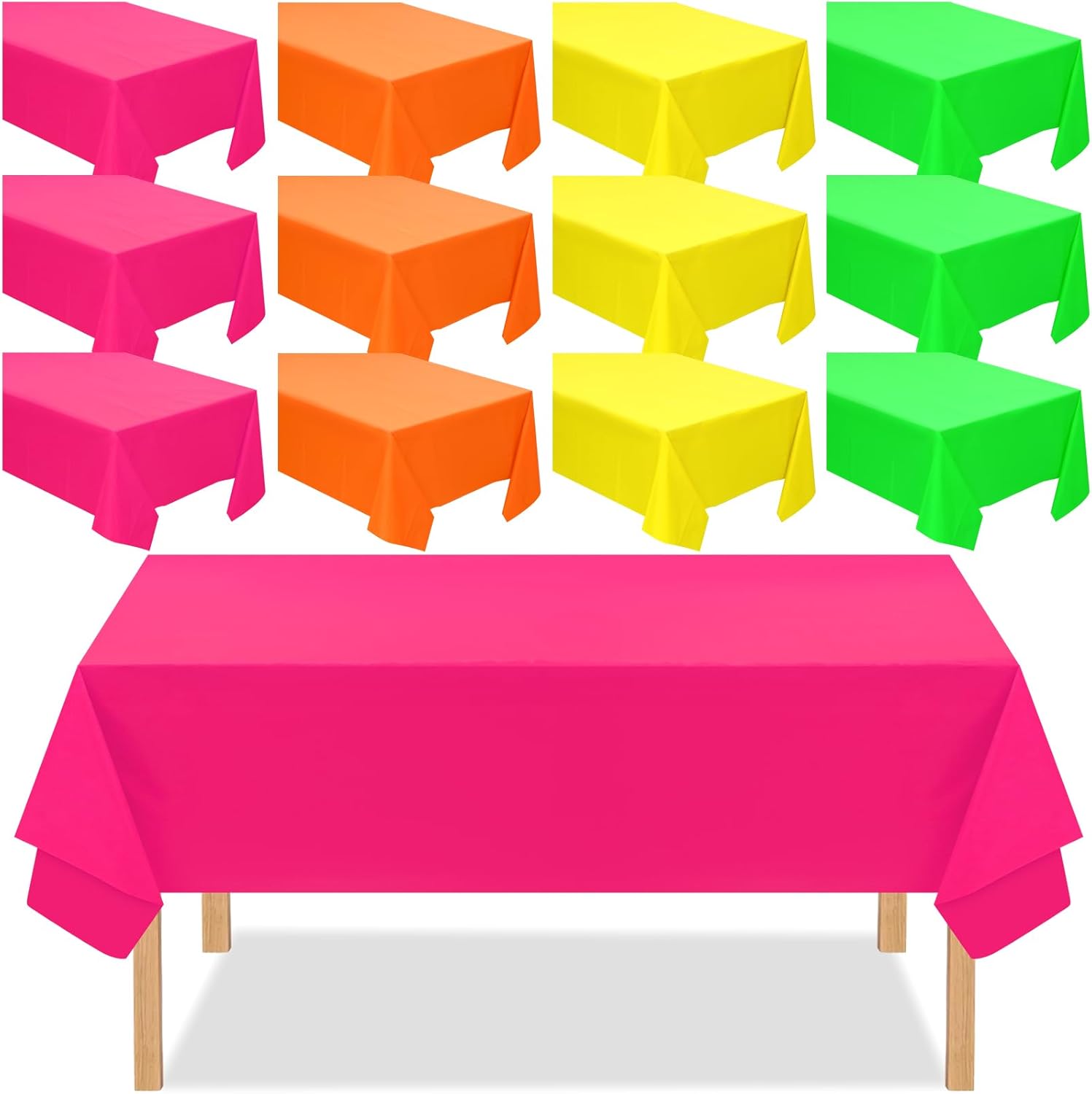 12 Pack Assorted Color Plastic Tablecloth Disposable Rectangle Table Cover Neon Party Supplies or Neon Party Birthday Wedding Picnic Home Decorations(54 x 72