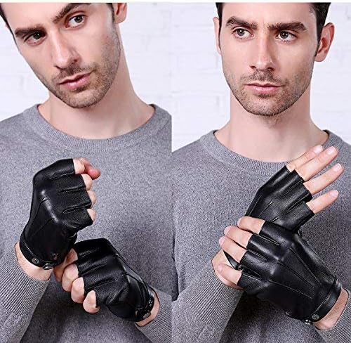 Black gloves-half finger gloves-fingerless driving gloves-PU leather-outdoor sports-men, women and teens-non-slip-size M — image 2