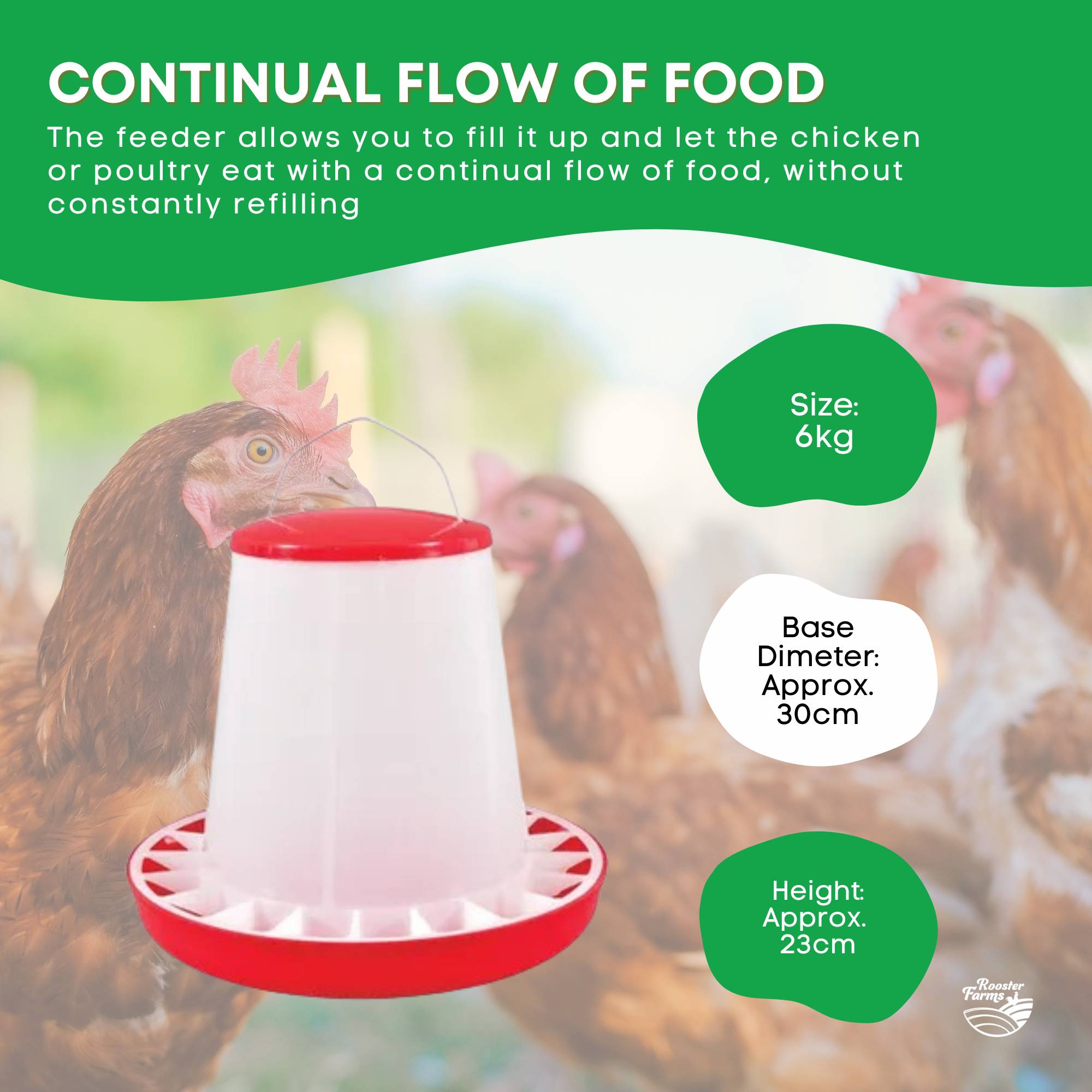 Rooster Farms 6Kg Automatic Chicken Feeder - Poultry Hen Feeding Seed Bucket — image 5